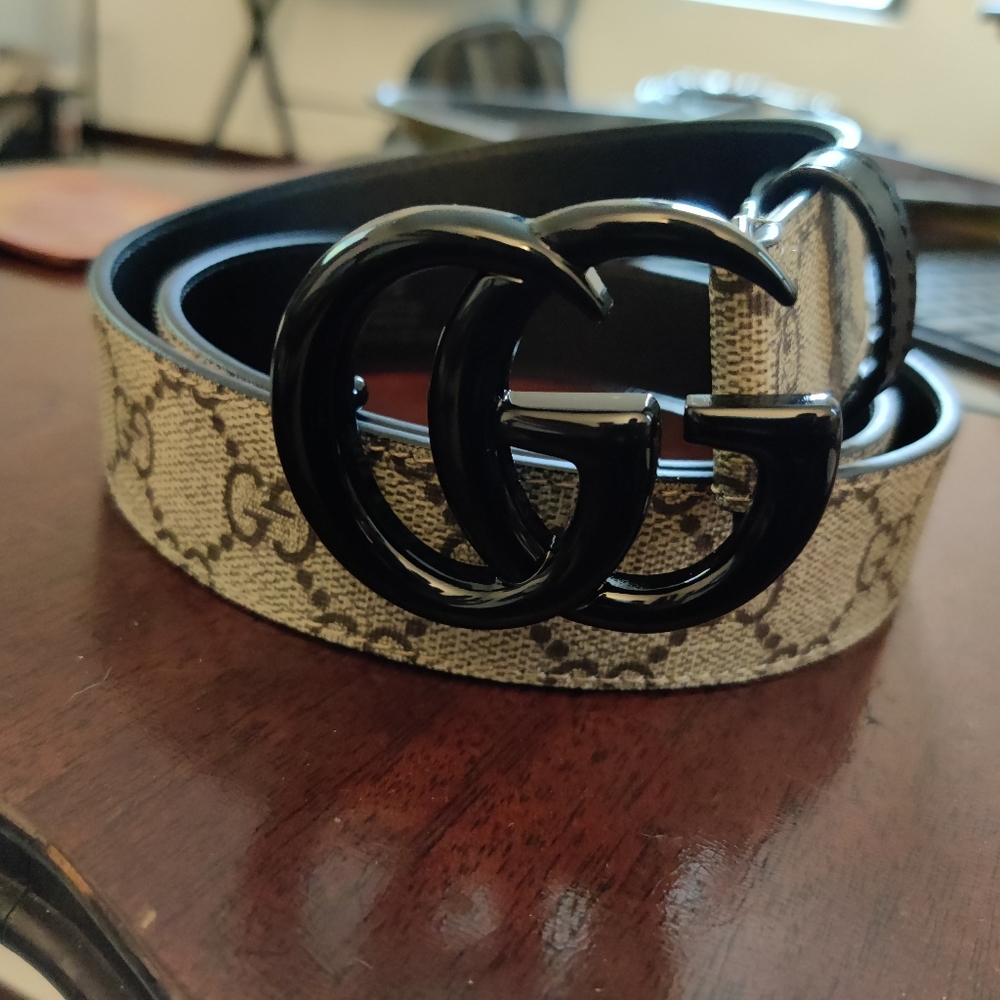 Beige and ebony Gucci marmont thin belt 85cm